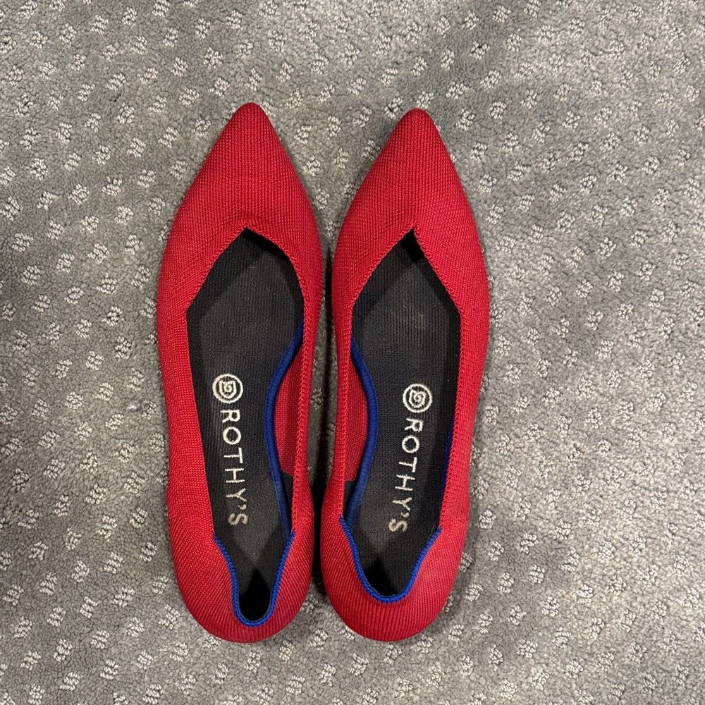 Rothy's Vibrant Red Flats with Blue Accents